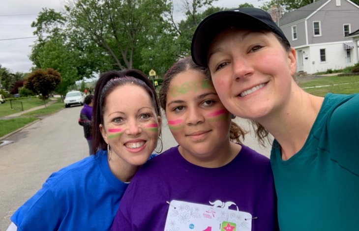 GOTR Girl Makenna (center) with Mom (left) and Emily (right) at the South Bend 5K.